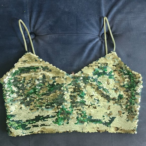 Party sequin bra/crop top Topshop size 4US zip up - Picture 1 of 3